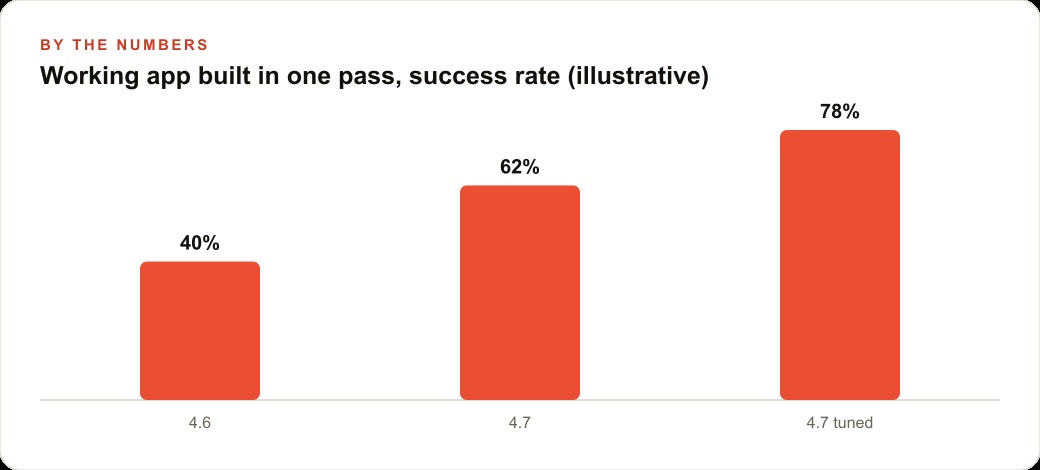 Working app built in one pass, success rate (illustrative)