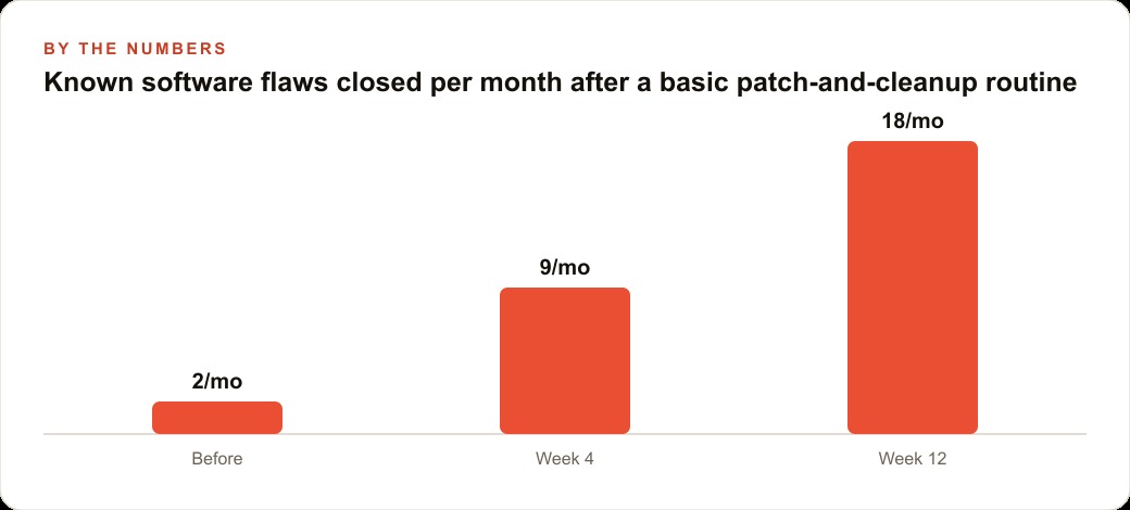 Known software flaws closed per month after a basic patch-and-cleanup routine