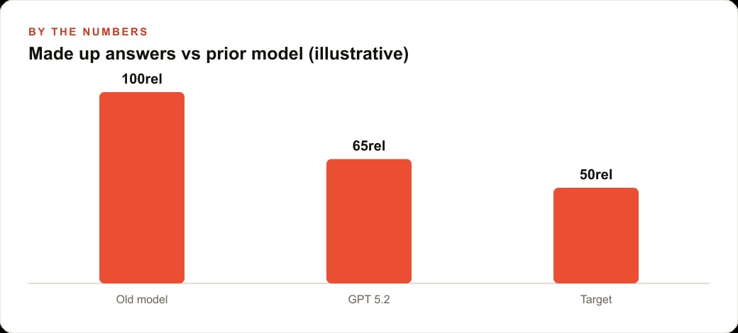 Made up answers vs prior model (illustrative)