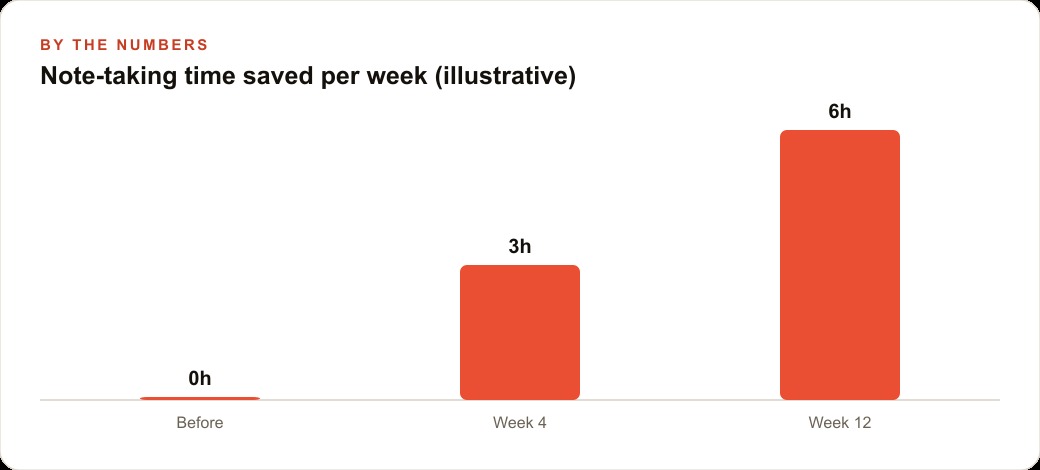 Note-taking time saved per week (illustrative)