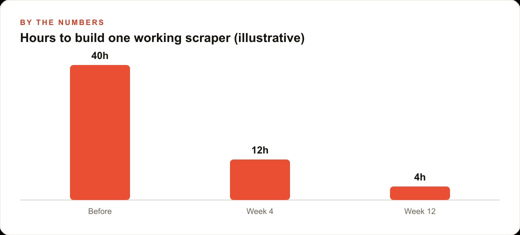 Hours to build one working scraper (illustrative)