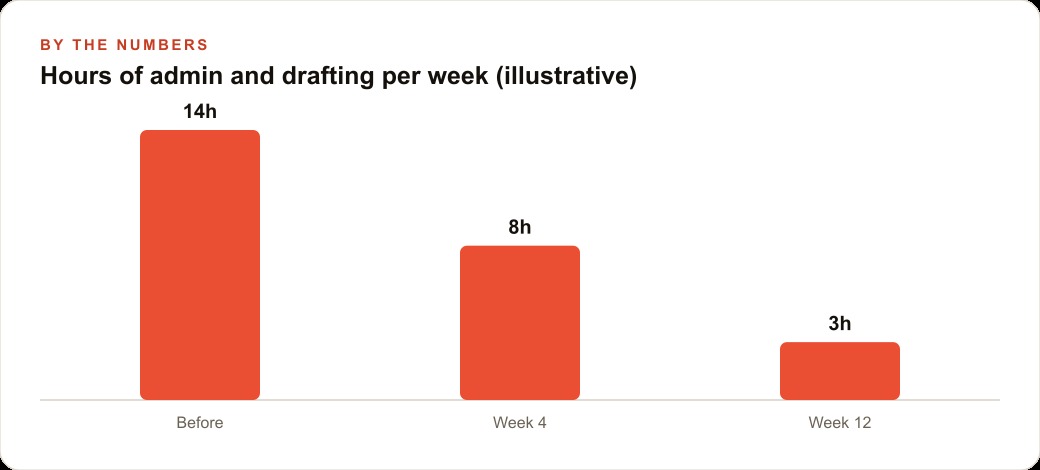 Hours of admin and drafting per week (illustrative)