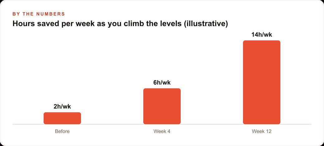 Hours saved per week as you climb the levels (illustrative)