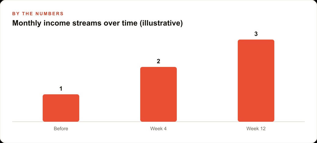 Monthly income streams over time (illustrative)
